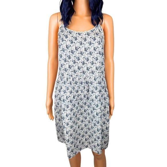 Loft Blue and White Floral Strappy Knee Length Dress Size Small - Picture 3 of 6